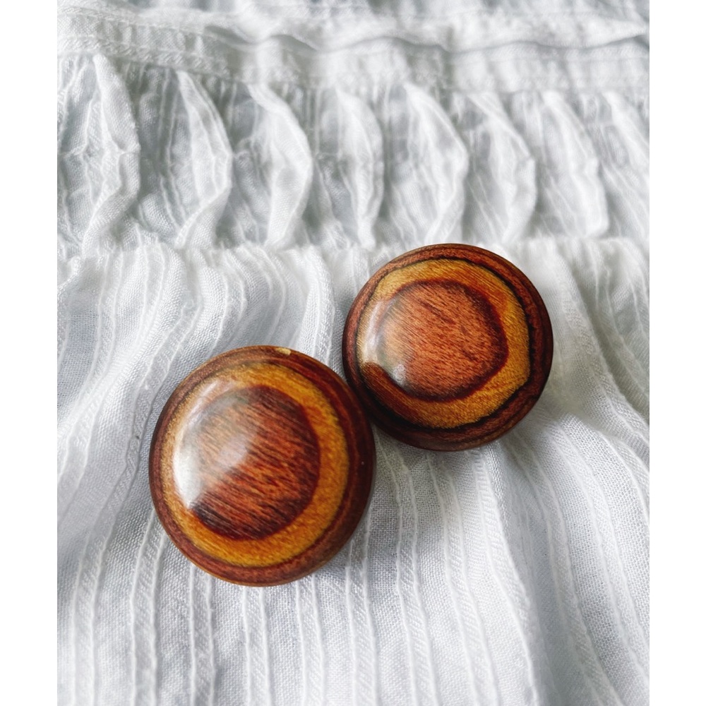 Retro Round Wood Clip-On Earrings